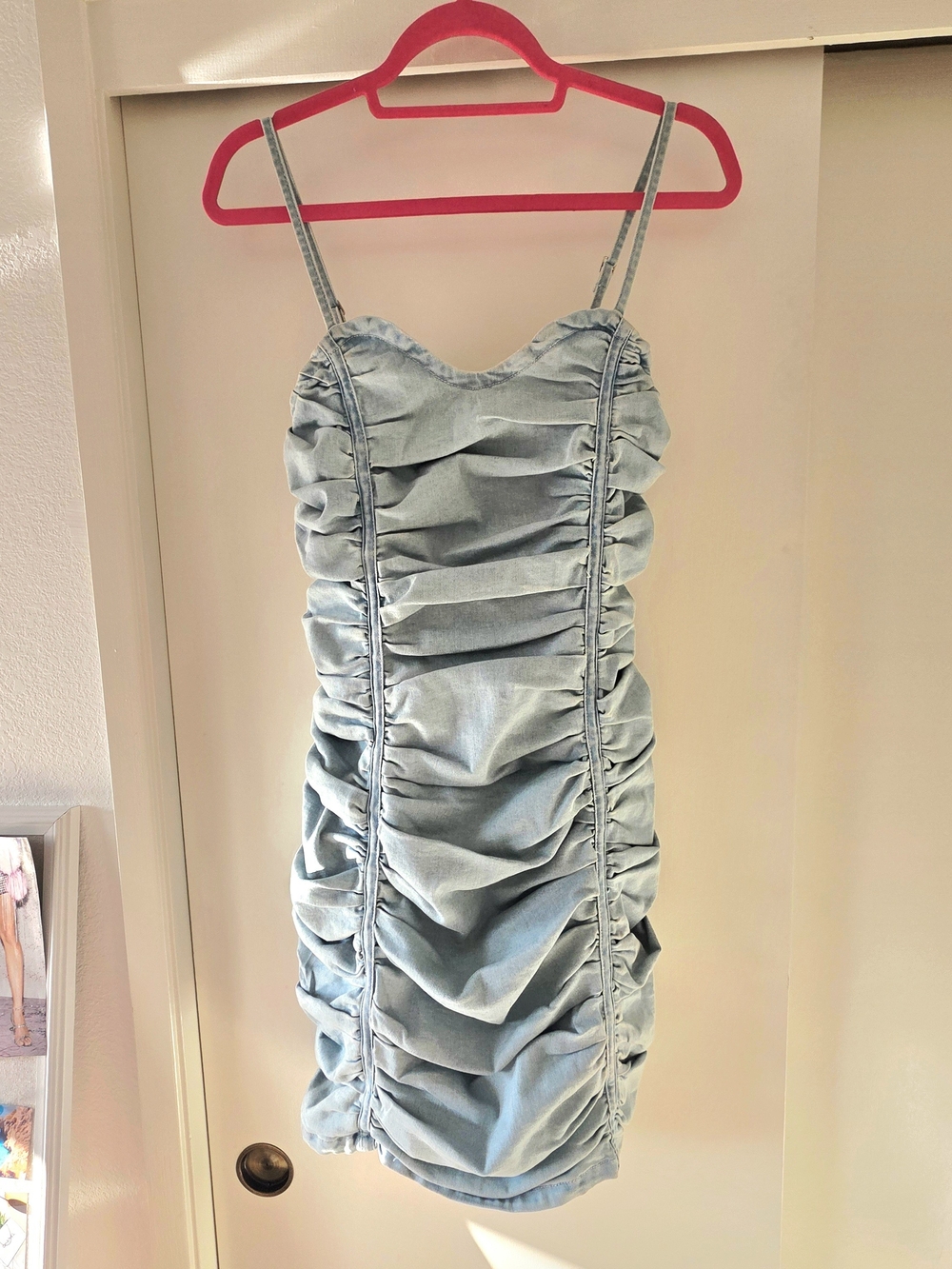 Y2K Going Out Bodycon Festival Club Missguided Ruched Denim Mini Dress US 2